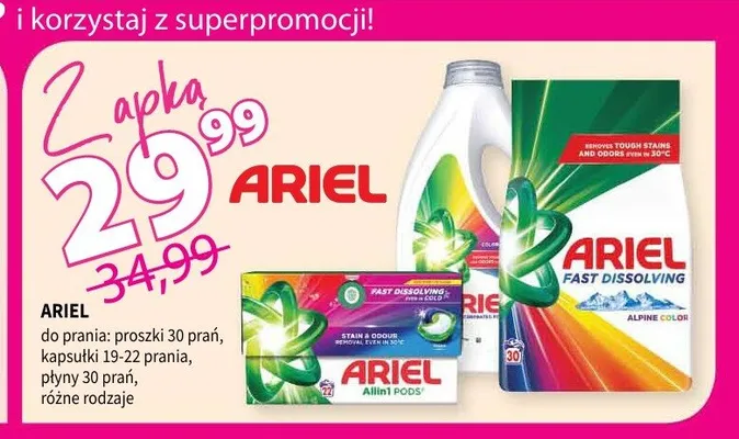 Płyn do prania Ariel 30 prań promocja w Drogerie Polskie