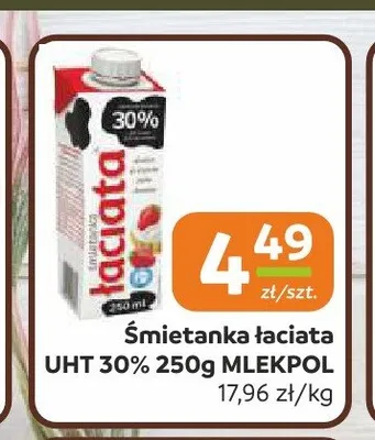 Śmietanka Łaciata UHT 30% Mlekpol promocja w Społem Częstochowa