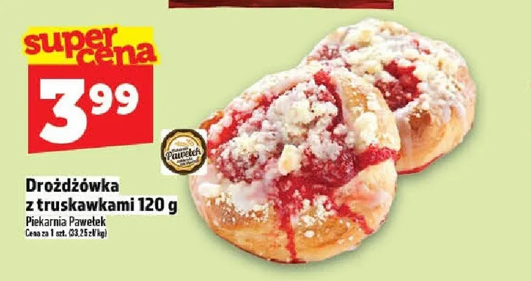 Drożdżówka z truskawkami Piekarnia Pawełek promocja w TOPAZ