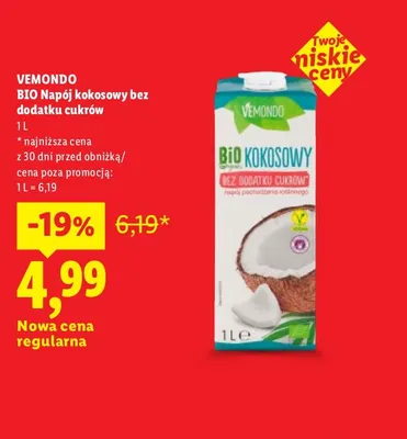 BIO Napój kokosowy bez dodatku cukrów Vemondo promocja w Lidl
