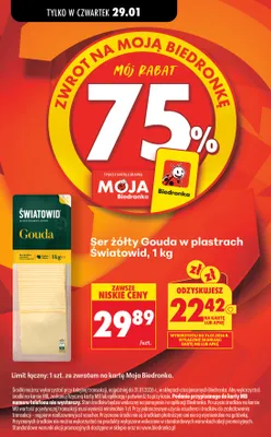 Ser żółty Gouda w plastrach Światowid, 1 kg promocja w Biedronka