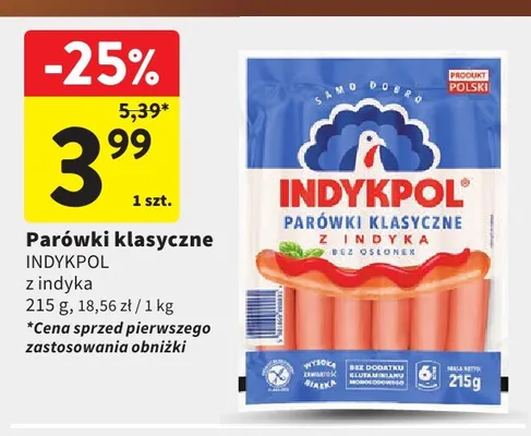 Parówki klasyczne z indyka Indykpol promocja w Intermarche