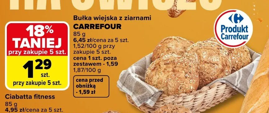 Bułka wiejska z ziarnami promocja w Carrefour