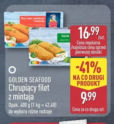 Chrupiący filet z mintaja z pomidorami i mozzarellą Golden Seafood promocja w Aldi