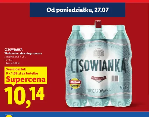 Woda mineralna niegazowana Cisowianka 6-pak 1,5 l promocja w Lidl