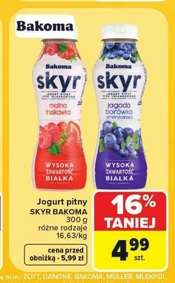 Jogurt pitny Skyr Bakoma malina truskawka promocja w Carrefour