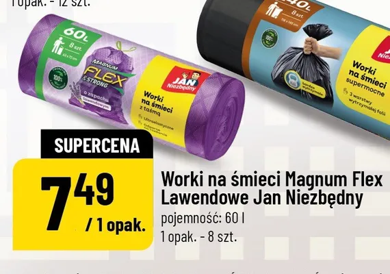 Worki na śmieci Magnum Flex Lawendowe Jan Niezbędny 60l promocja w POLOmarket