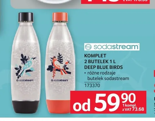 Komplet 2 butelek 1 l Deep Blue Birds Sodastream promocja w Selgros
