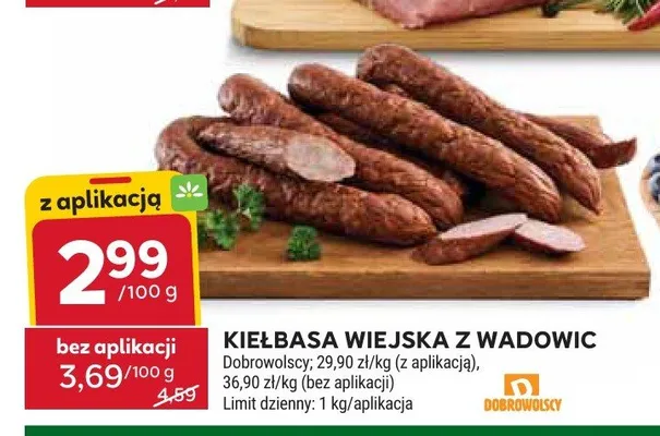 Kiełbasa wiejska z Wadowic Dobrowolscy promocja w Stokrotka