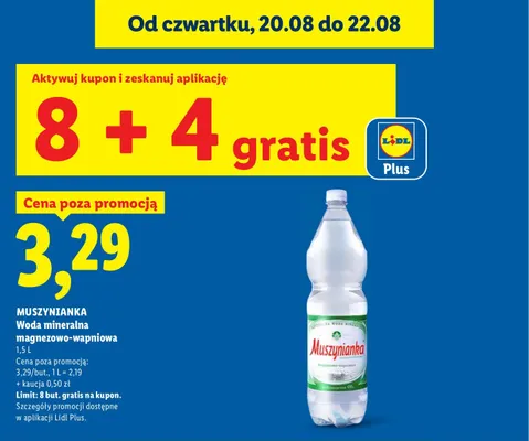 Woda mineralna gazowana magnezowo-wapniowa Muszynianka promocja w Lidl