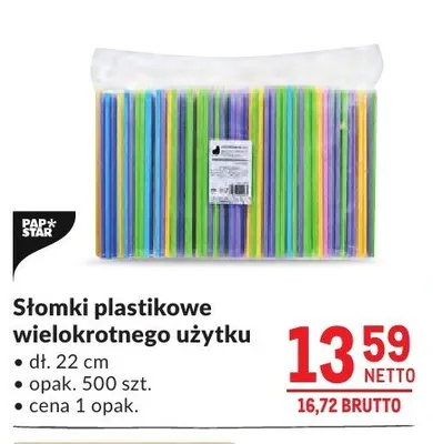Słomki plastikowe wielokrotnego użytku PAP STAR dł. 22cm promocja w Makro