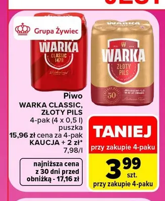 Piwo Warka Classic 4-pak promocja w Carrefour