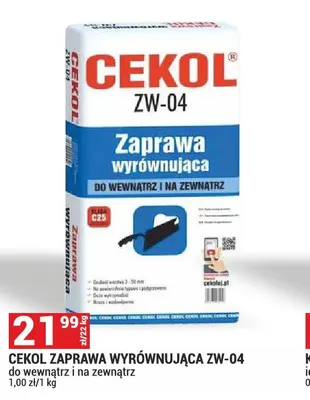 Zaprawa wyrównująca Cekol ZW-04 do wewnątrz i na zewnątrz promocja w Merkury Market