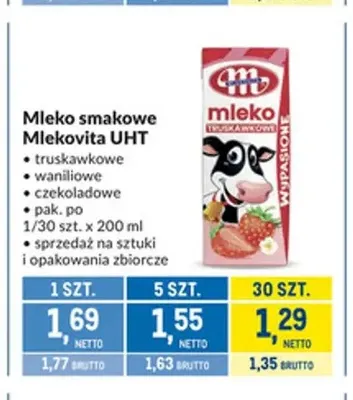 Mleko UHT smakowe Mlekovita waniliowe promocja w Makro