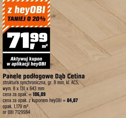 Panele podłogowe Dąb Cetina struktura synchroniczna gr. 8 mm kl. AC5 wym. 8 x 131 x 643 mm promocja w OBI