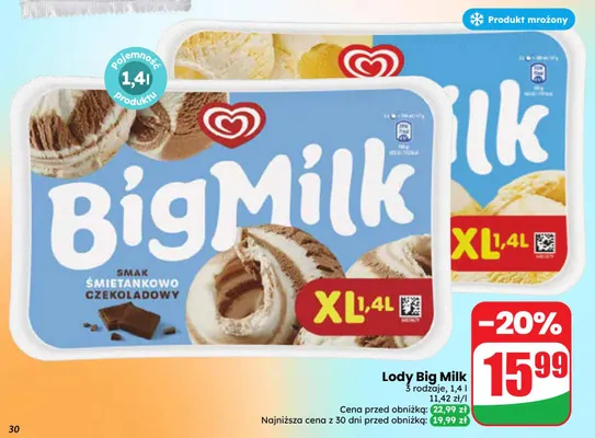 Lody Big Milk śmietankowo-czekoladowe promocja w Dino