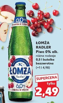 Piwo 0% alk. Łomża Radler różne rodzaje promocja w Kaufland