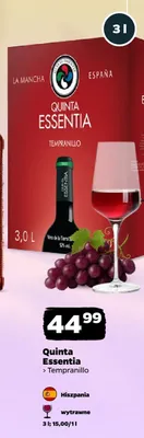 Wino czerwone wytrawne Quinta Essentia Tempranillo Hiszpania promocja w Netto