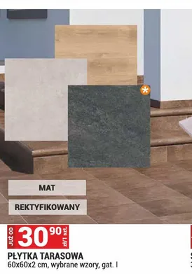 Płytka tarasowa mrozoodporna 60x60x2cm wybrane wzory gat. I mat rektyfikowana promocja w Merkury Market