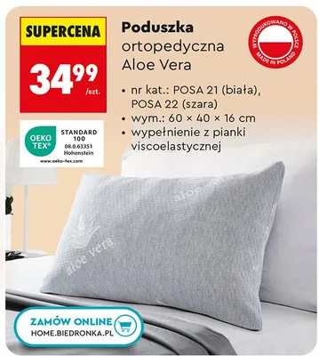 Poduszka ortopedyczna Aloe Vera szara promocja w Biedronka