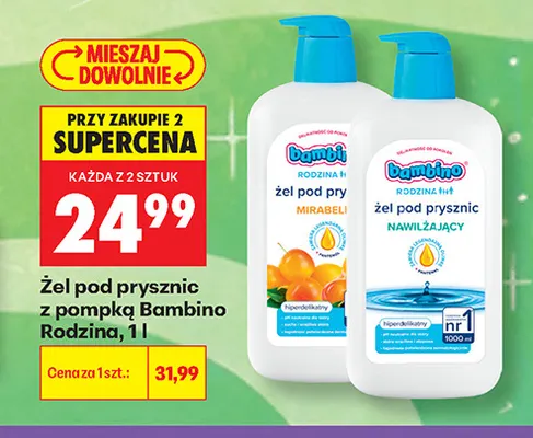 Żel pod prysznic z pompką Bambino Rodzina mirabelka promocja w Biedronka