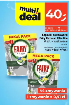 Kapsułki do zmywarki Fairy Platinum All in One promocja w Dealz