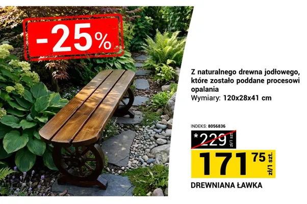 Drewniana ławka z naturalnego drewna jodłowego 120x28x41cm promocja w Merkury Market