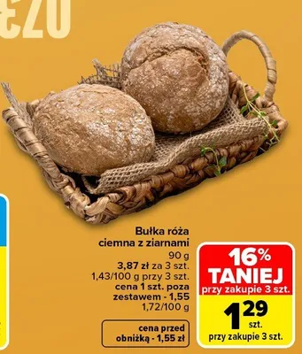 Bułka róża ciemna z ziarnami promocja w Carrefour Market