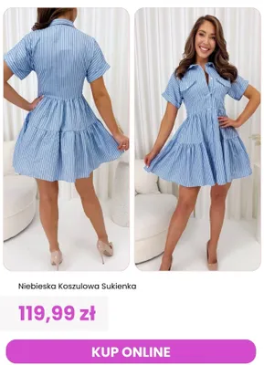 Sukienka koszulowa ModnaKiecka.pl niebieska promocja w Modna Kiecka