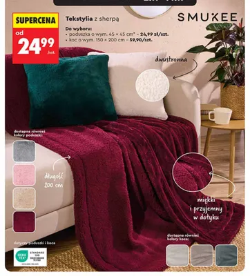 Poduszka z sherpą 45x45 cm Smukee promocja w Biedronka