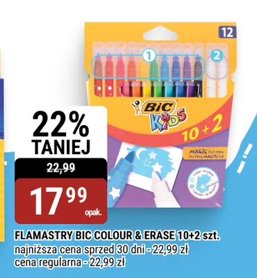 Flamastry BIC Kids Colour & Erase 10+2 szt. promocja w bi1