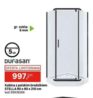 Kabina z polskim brodzikiem Durasan Stella 90x90x210 cm promocja w Leroy Merlin