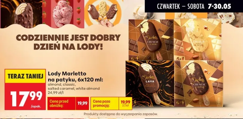 Lody Marletto na patyku almond 6-pak 120ml promocja w Biedronka