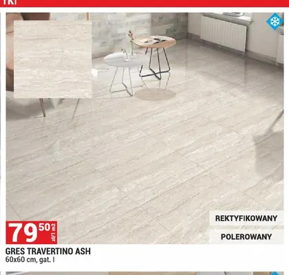 Gres Travertino Ash 60x60 cm promocja w Merkury Market