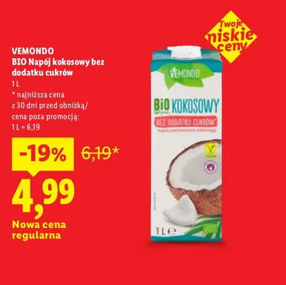 Bio napój kokosowy bez dodatku cukrów Vemondo promocja w Lidl