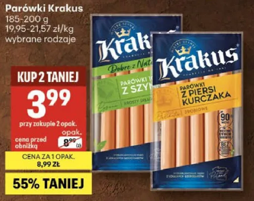 Parówki Krakus wybrane rodzaje promocja w Delikatesy Centrum