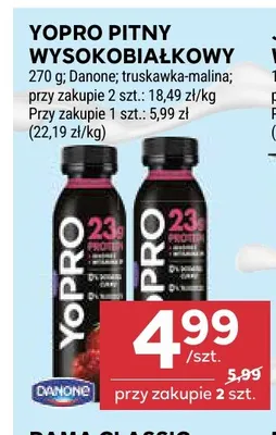 Jogurt pitny wysokobiałkowy YoPRO truskawka-malina Danone promocja w Stokrotka