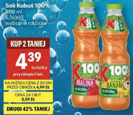 Sok Kubuś 100% różne rodzaje promocja w Delikatesy Centrum