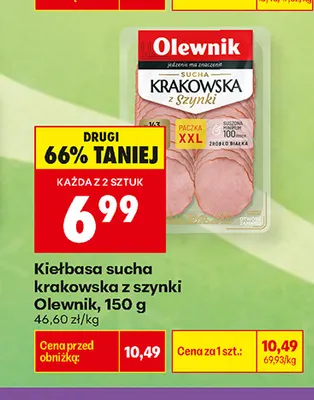 Kiełbasa sucha krakowska z szynki Olewnik promocja w Biedronka