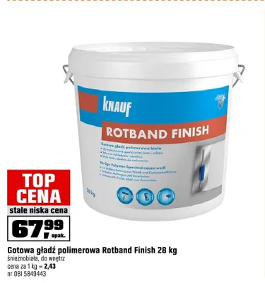 Gotowa gładź polimerowa KNAUF Rotband Finish 28kg promocja w OBI