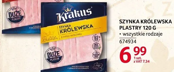 Szynka Królewska plastry Krakus 120 g promocja w Selgros