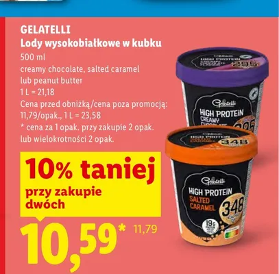 Lody wysokobiałkowe creamy chocolate Gelatelli promocja w Lidl