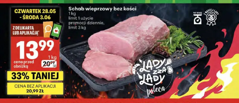 Schab wieprzowy bez kości promocja w Delikatesy Centrum