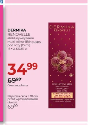 Dermika Renovelle ekskluzywny krem multi-eliksir liftingujący pod oczy promocja w Drogerie Jawa