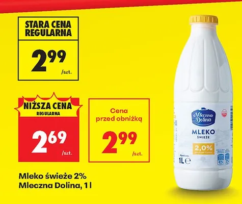 Mleko świeże 2% Mleczna Dolina promocja w Biedronka