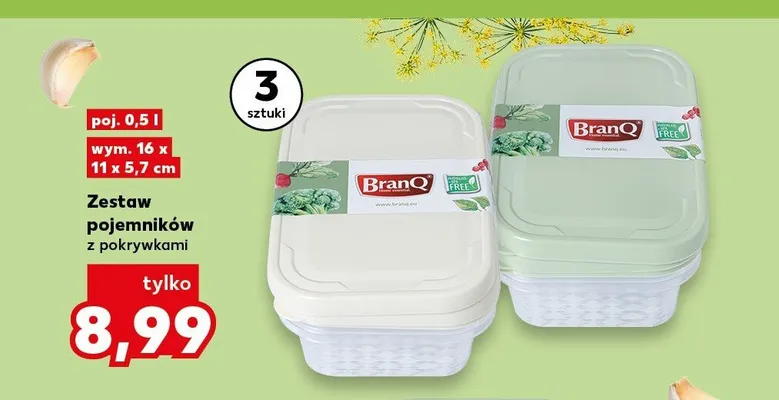 Zestaw pojemników z pokrywkami BranQ 3-pak 0,5 l promocja w Kaufland