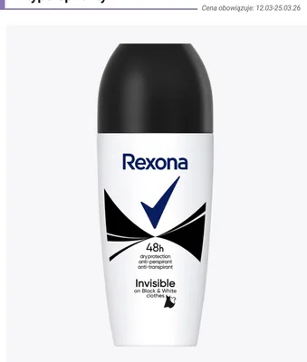 Dezodorant roll-on Invisible on Black & White clothes 48h promocja w Rossmann