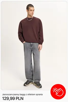 Jasnoszare jeansy baggy z efektem sprania Cropp promocja w Cropp