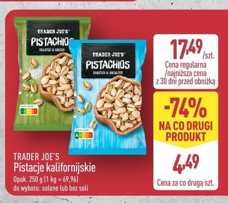 Pistacje kalifornijskie bez soli Trader Joe's promocja w Aldi