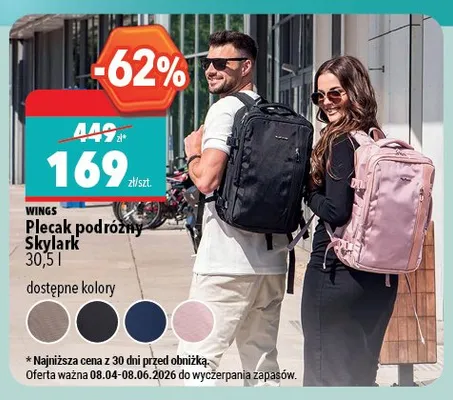 Plecak podróżny WINGS Skylark 30,5l promocja w Biedronka Home